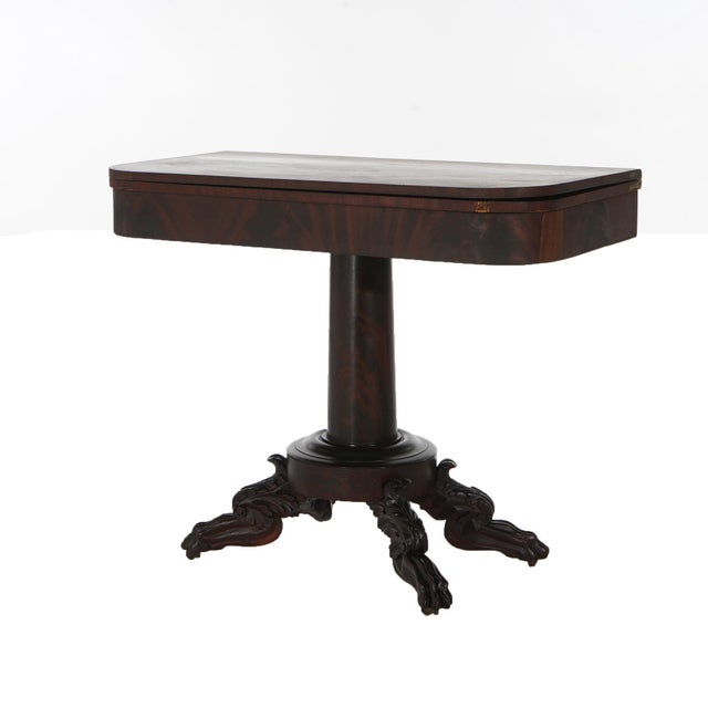 Mid 19th Century Mid 19th Century Neoclassical American Empire Flame Mahogany Game Table with Paw Feet c1840 For Sale - Image 5 of 12