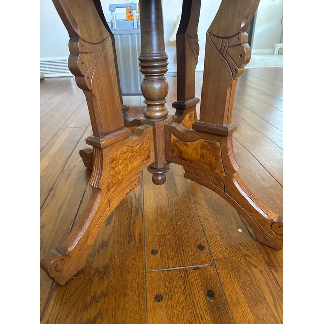 Late 19th Century Eastlake Walnut Parlor Table With Burl Inlays For Sale - Image 9 of 9