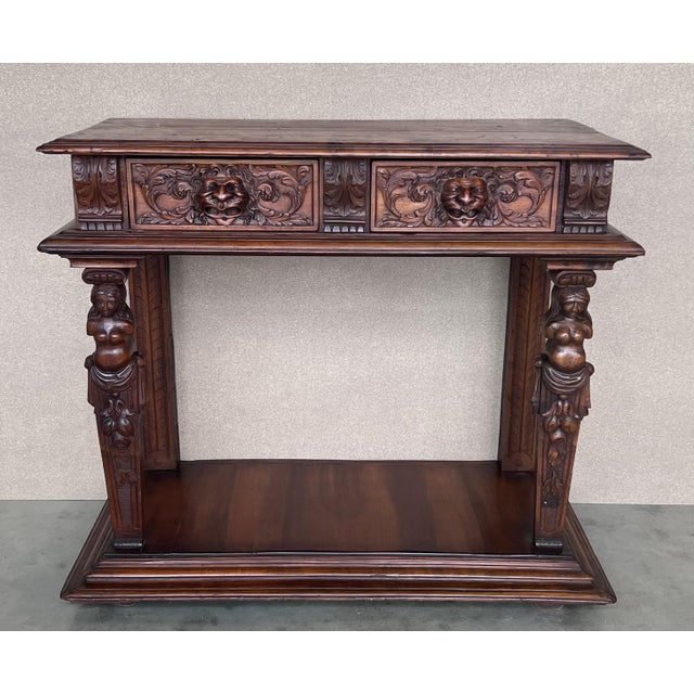 19th Century Console Carved Table Renaissance with Beige Marble Top For Sale - Image 16 of 18