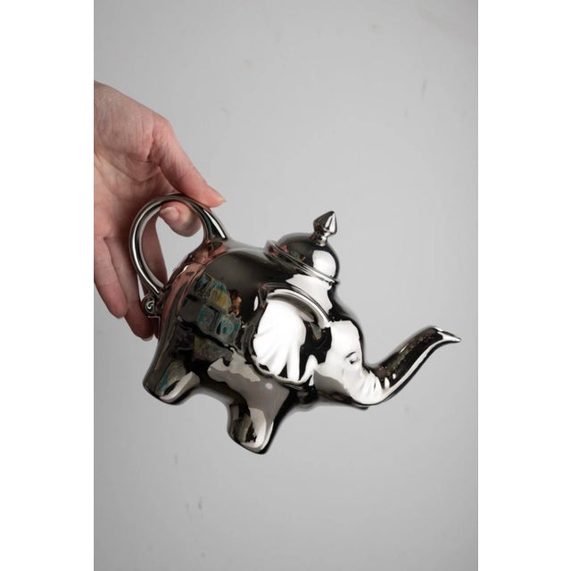 Contemporary Late 20th Century Silver-Glazed Porcelain Elephant Teapot Sculptural Object For Sale - Image 3 of 7