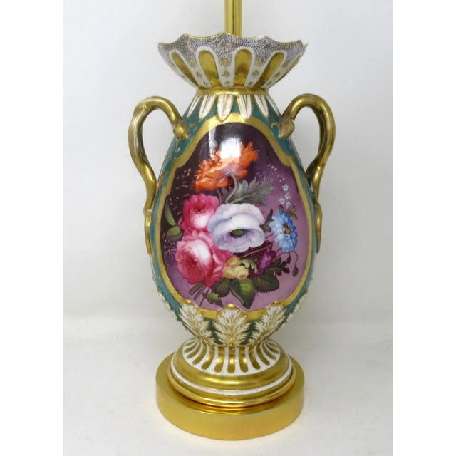 Dark Green Antique Pair English Staffordshire Porcelain Table Lamps Ridgway or Rockingham For Sale - Image 8 of 13