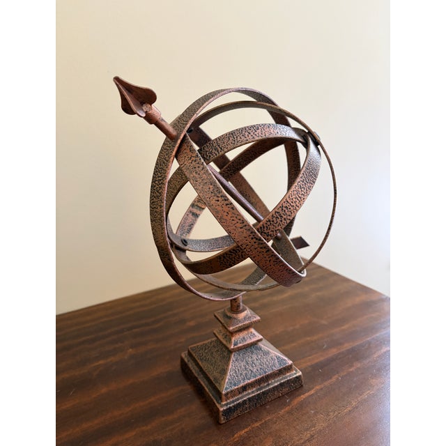 French Country Vintage English Country Hammered Copper Garden Armillary Sundial For Sale - Image 3 of 7