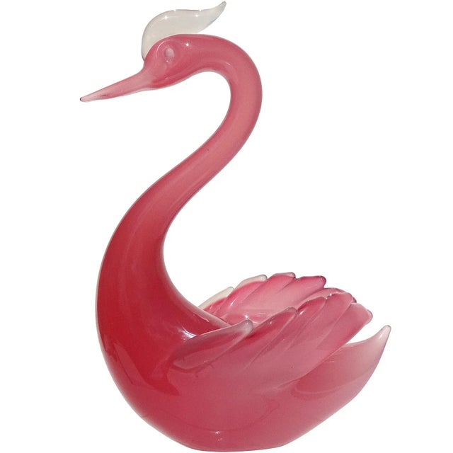 Dark Pink Murano Seguso Vintage Opalescent Dark Pink White Italian Art Glass Swan Bird Sculpture Figure For Sale - Image 8 of 8