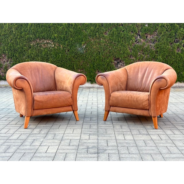 Leather Chairs and Ottoman from Andrea Natuzzi, 1995, Set of 3, in Very Good conditions. Designed 1990 to 1999 This piece...