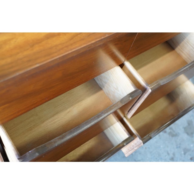 1960s 1960s Mid-Century Modern Hooker Walnut & Cane Lowboy Dresser 64” For Sale - Image 5 of 18