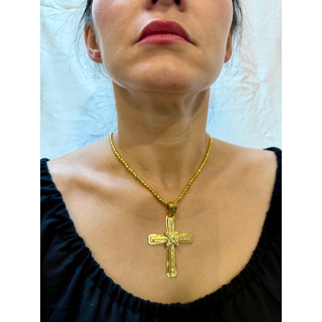 2.8 Ct White Diamond Big Cross Pendant in 14 Kt Yellow Gold with Big Bail 21.5gm For Sale - Image 11 of 18