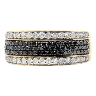 14K Yellow Gold Plated .925 Sterling Silver 1 1/4 Cttw White and Black Treated Diamond Multi Row Band (Black/I-J Color, I2-I3 Clarity) - Size 9 For Sale