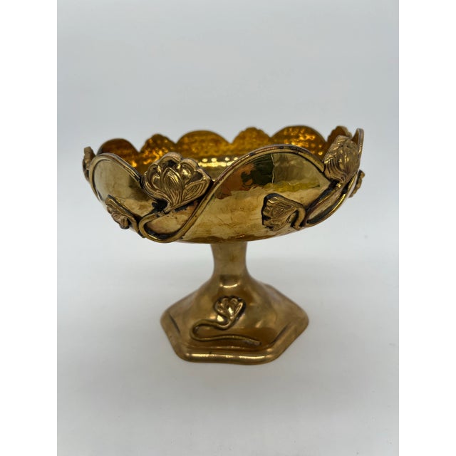 Vintage Brass Art Nouveau Pedestal Bowl For Sale - Image 4 of 12