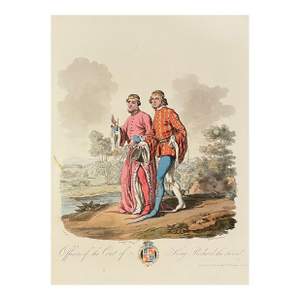 English Costumes of the Court of King Richard the Second Hand Colored Engraving