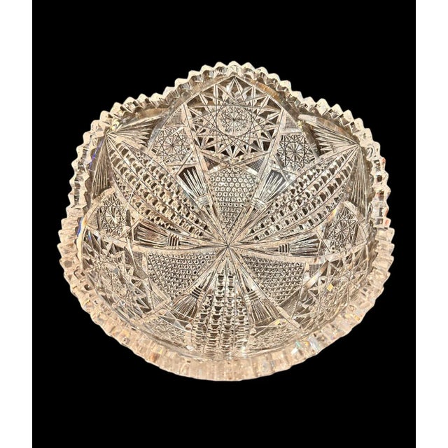 Glass Antique Crystal Glass Serving Bowl American Brilliant Period Bergan Glass Early 20th Century For Sale - Image 7 of 10