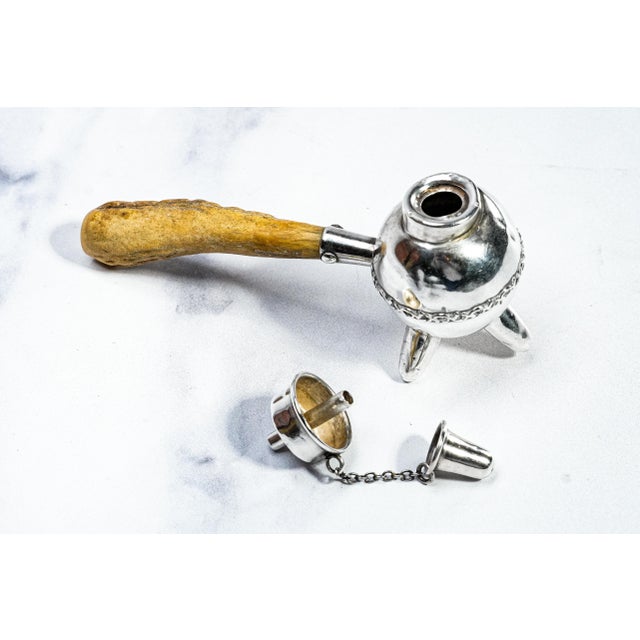 Brown Stately Antique Cigar Lighter Antler Handle Sterling Silver Tobacciana For Sale - Image 8 of 12