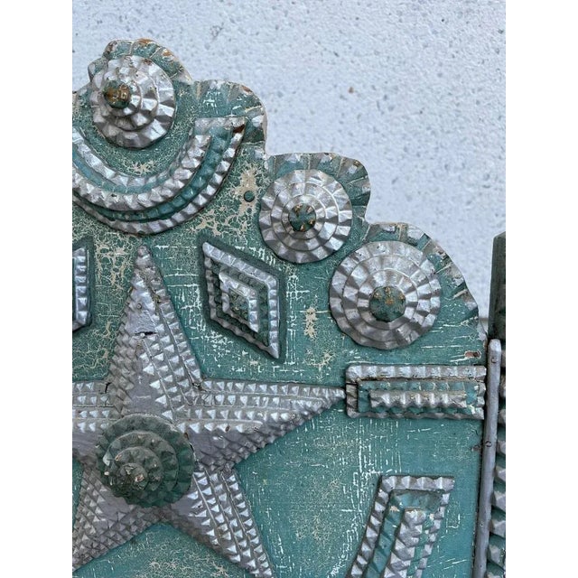 Wood Tramp Art Folk Art Dog Bed With Silver And Blue Paint For Sale - Image 7 of 12