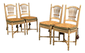 Regency, Four Dining Chairs, Painted Wood, Straw, Fabric, Usa, 1940s