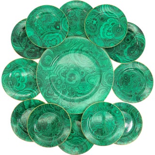1970s Dior-Inspired Neiman Marcus Malachite Pattern Serving Set 13 Piece - Japanese Porcelain Exclusive With 22k Gold Trim For Sale