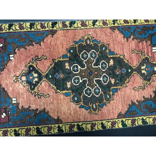 Vintage Turkish Anatolian Handmade Wool Red Blue Rug For Sale - Image 4 of 6