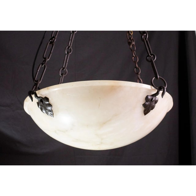 Extraordinary Antique white alabaster hanging chandelier in Art Deco style, circa 1940s, extremely rare because of its...