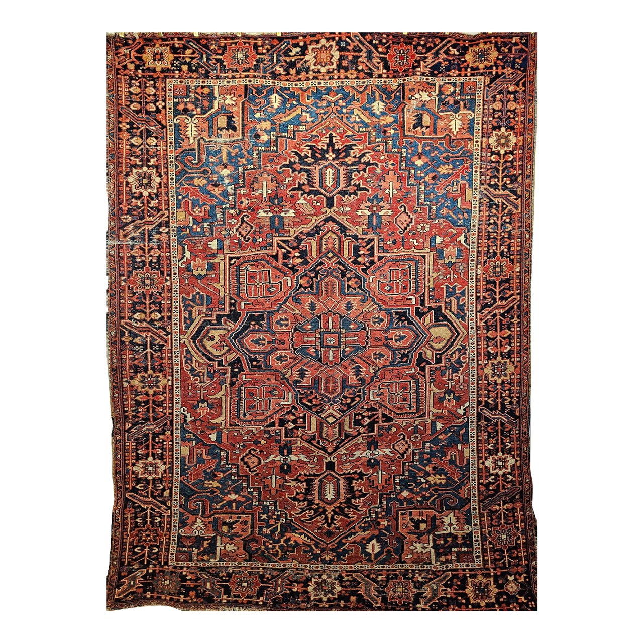 Vintage Heriz Serapi Rug, Hand-Knotted Wool, Geometric Pattern, Rust ...