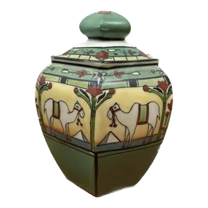 Antique Early 1900s Nippon Moriage Hexagonal Hand Painted Jar Signed & Mark