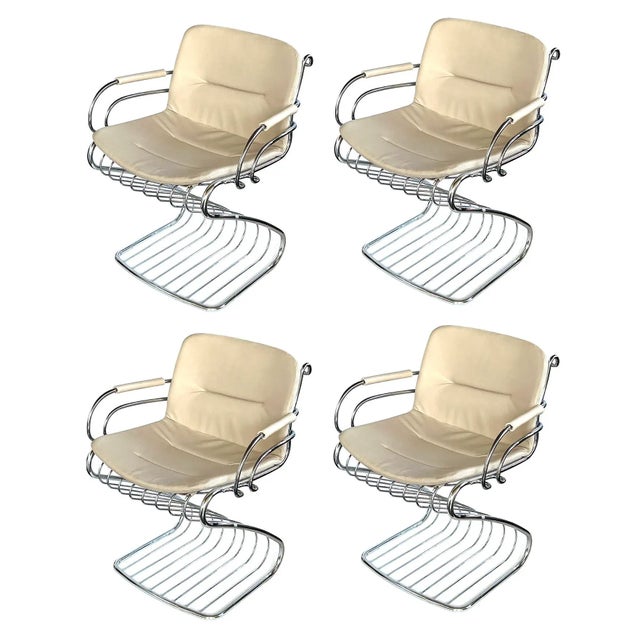 Chrome 1970s Set of Four Gastone Rinaldi for Rima Tubular Chrome Cantilever Arm Chairs For Sale - Image 8 of 8