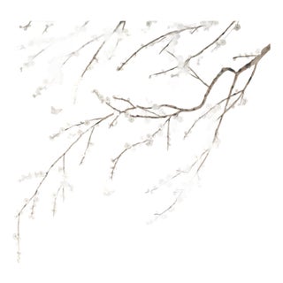 Silver Leaf Chinoiserie Hand-Painted White Plum Blossom Wall Panels (Set of 2) For Sale