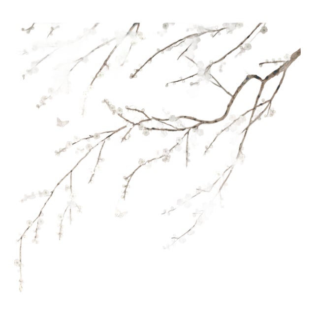 Silver Leaf Chinoiserie Hand-Painted White Plum Blossom Wall Panels (Set of 2) For Sale