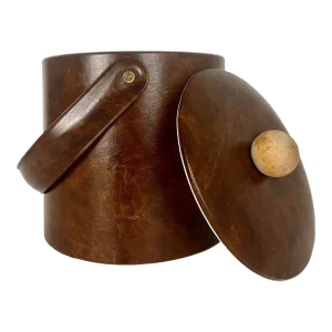 Mid Century Modern Ice Bucket | Dark Brown + Wood by Georges Briard