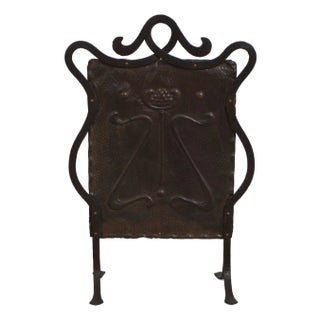Vintage Arts & Crafts Copper & Wrought Iron Firescreen For Sale