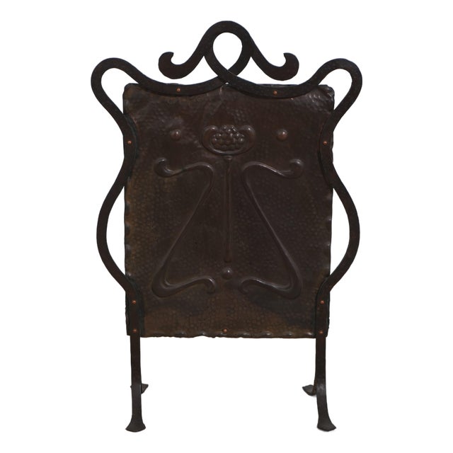 Vintage Arts & Crafts Copper & Wrought Iron Firescreen For Sale