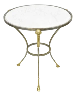Late 20th Century Italian Neoclassical Brass Rams Head Round Marble Steel Gueridon Side Table