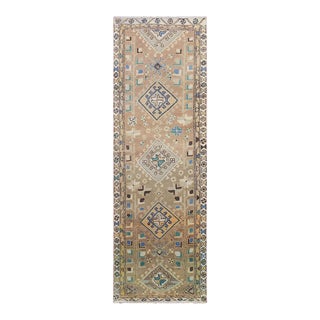 1960s Natural Colors Worn Down and Vintage North West Persian Runner Hand Knotted Oriental Rug For Sale