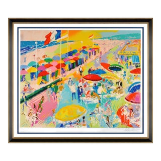 Late 20th Century La Plage À Deauville Modern Red Serigraph LeRoy Neiman For Sale