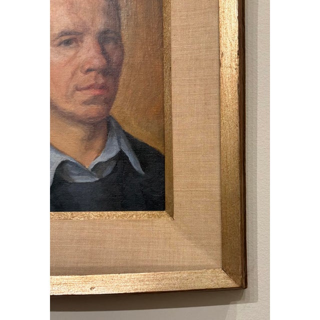 Mid-Century Modern Vintage Portrait of a Man in Blue by Richard Schmueckle For Sale - Image 3 of 7