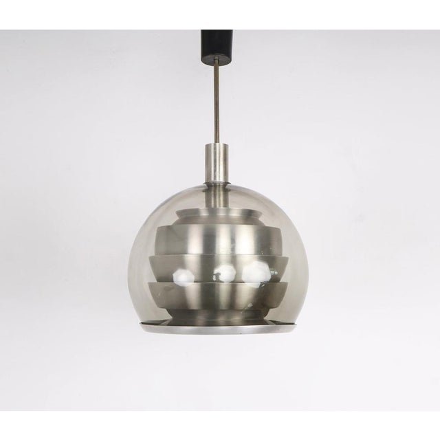 Doria Layered Pendant Lamp in Smoked Glass and Aluminium from Doria Leuchten, 1960s For Sale - Image 11 of 11