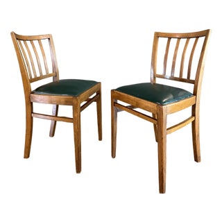 Pair of Vintage Mid Century Wood and Leather Chairs For Sale