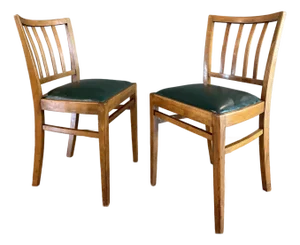 Pair of Vintage Mid Century Wood and Leather Chairs