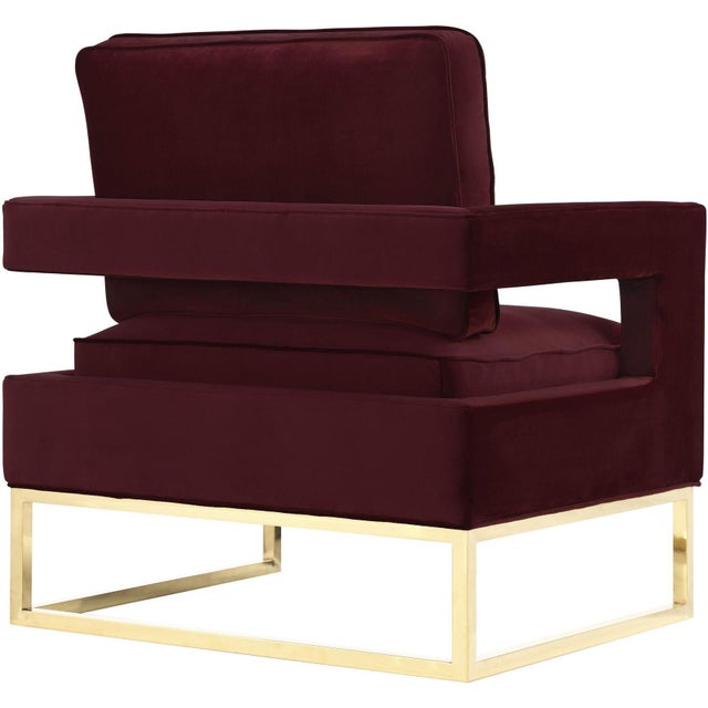 Transitional Avery Maroon Velvet Chair with Gold Frame For Sale - Image 3 of 7