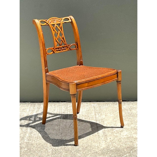 Brown Vintage Hand Carved Cane Side Chair For Sale - Image 8 of 12