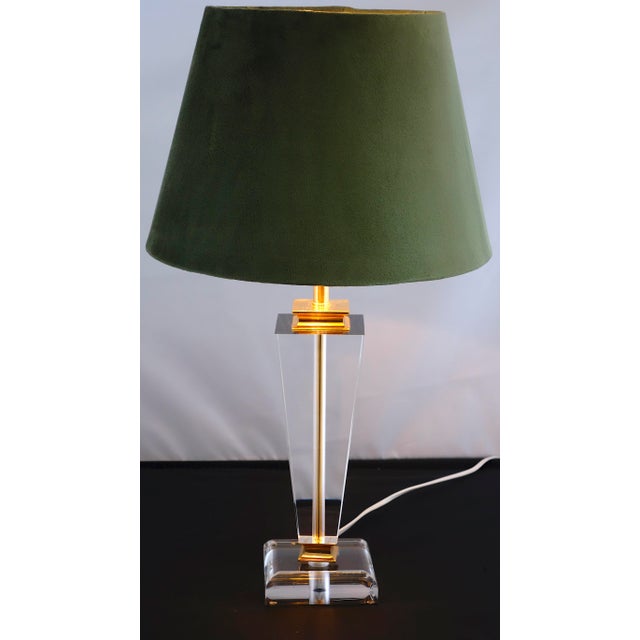 Vintage Acrylic Glass Fabric Shade Table Lamp, 1980s For Sale - Image 14 of 16