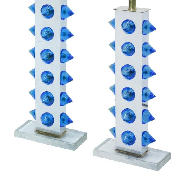 Blue Colored Murano Glass Table Lamps, Set of 2 For Sale - Image 8 of 12