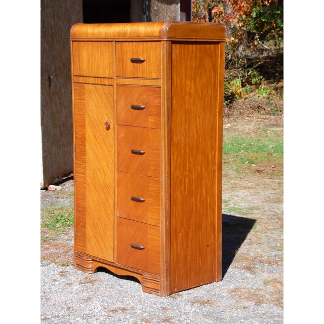 Antique Art Deco Waterfall Chifferobe Armoire Walnut Wardrobe Dresser Closet Chairish