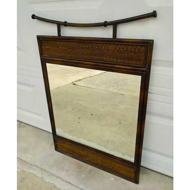 Chinoiserie 20th Century Pagoda Style Faux Rattan Metal and Wicker Wall Mirror For Sale - Image 3 of 6
