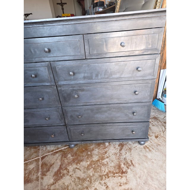 Dark Gray Large Wide Dark Gray Restoration Hardware Metal Clad Dresser For Sale - Image 8 of 9