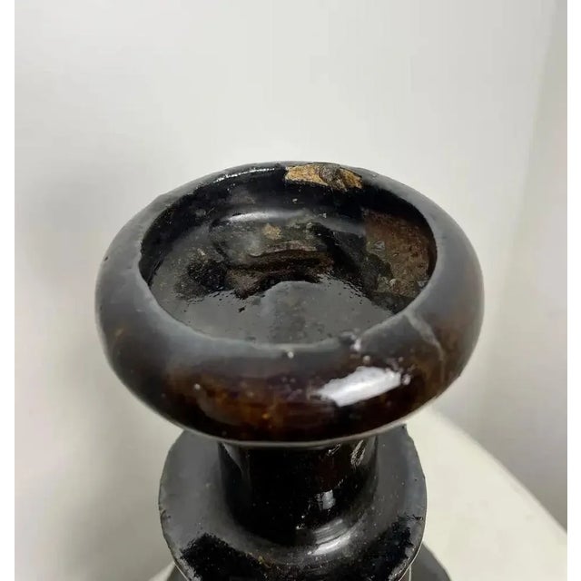 Large Chinese Altar Candleholder in Black Enameled Ceramic, 19th Century For Sale - Image 6 of 11