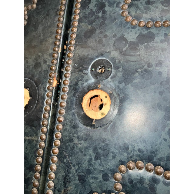 Art Deco Upholstered Arched Leather Theatre Doors With Frame For Sale - Image 3 of 12