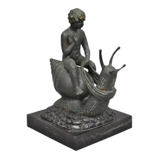 Vintage Mythical Bronze Cherub Riding Snail Sculpture Figure Attr to Maitland Smith For Sale