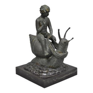 Vintage Mythical Bronze Cherub Riding Snail Sculpture Figure Attr to Maitland Smith