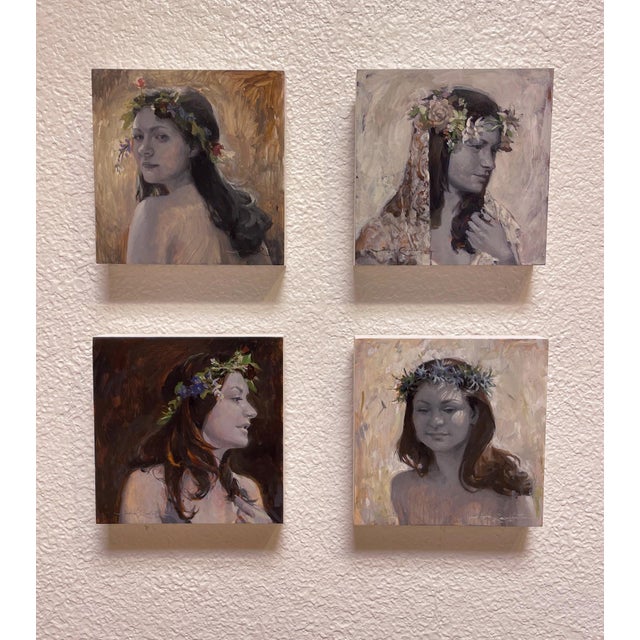 Early 21st Century Nymph II by Jane Radstrom | Oil Painting of a woman with a floral crown For Sale - Image 5 of 5