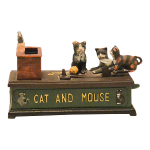 Vintage-Style Cast Iron Mechanical "Cat and Mouse" Coin Bank - Whimsical Folk Art