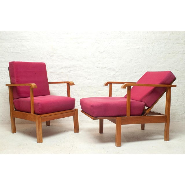 Bauhaus Set of Morris Chairs with Adjustable Backs in Cherrywood, 1920s For Sale - Image 3 of 16