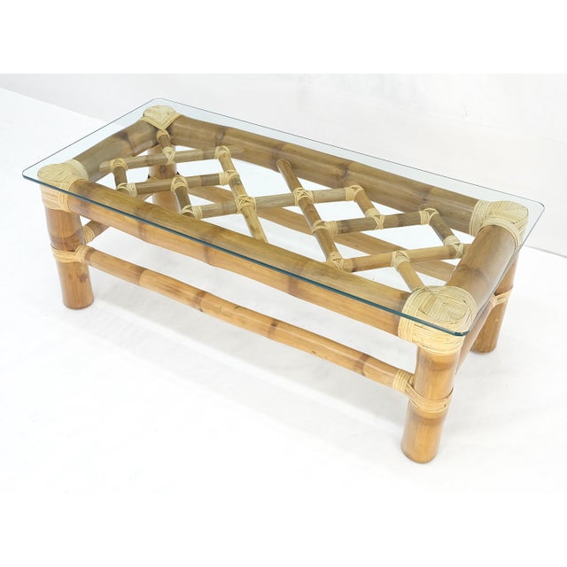 Ficks Reed Thick Bamboo 22x46" Rectangle Glass Top Coffee Table Mid Century Modern MINT For Sale - Image 4 of 16